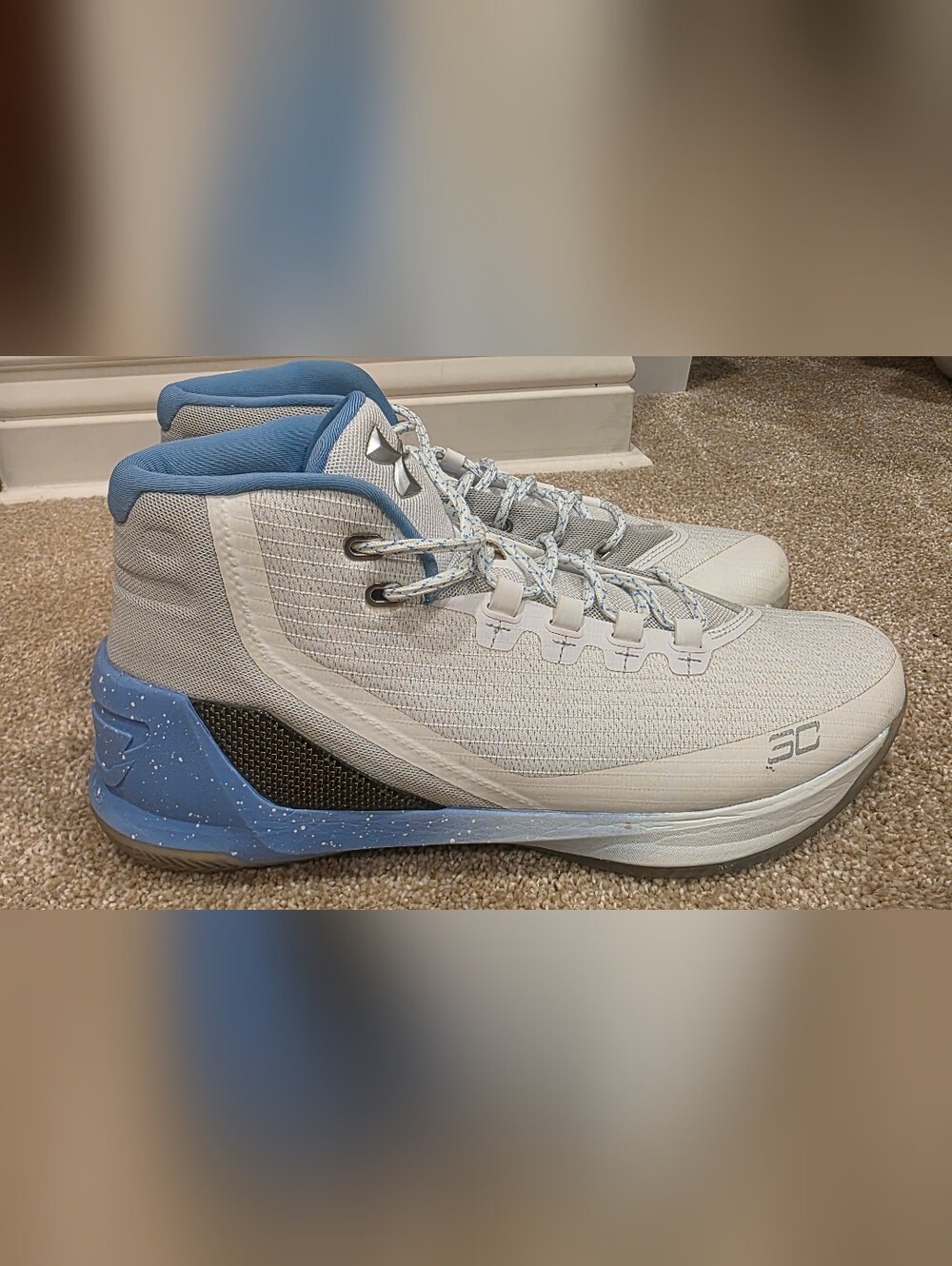 Under Armour Curry 3 - Men's White & Light Blue Basketball Shoes Sz 12.5